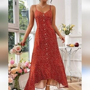 Rust Colored Polka Dot Maxi Dress Size M